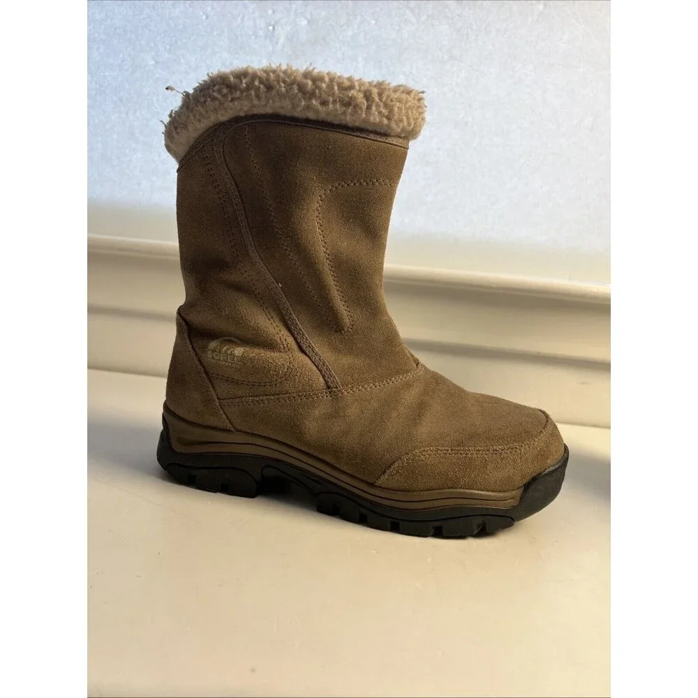 Sorel Waterfall Suede Leather Boots Women 8 NL1964-250‎ Tan Insulated Waterproof
